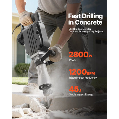 2800W Demolition Jack Hammer 1200 BPM with Case