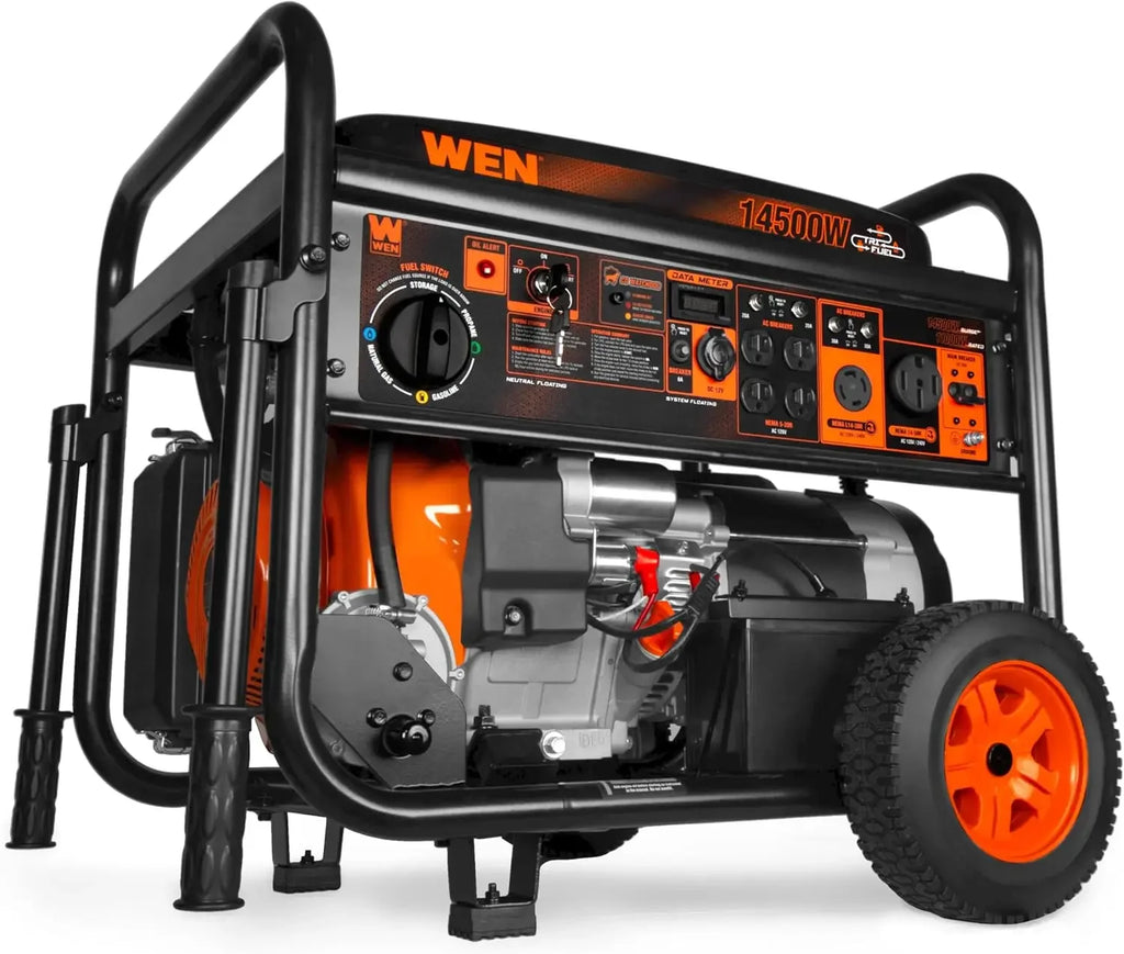 14,500-Watt 120V/240V Tri-Fuel Generator, Transfer-Switch Ready with Electric Start, Wheel Kit, an