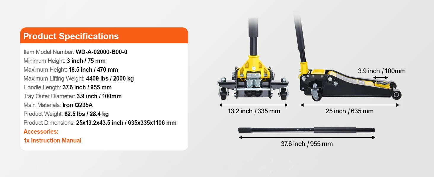2 Ton Low Profile Floor Jack Heavy Duty Iron Hydraulic Racing Floor Jack Hydraulic Car Jack Dual Piston Quick Lift Pump