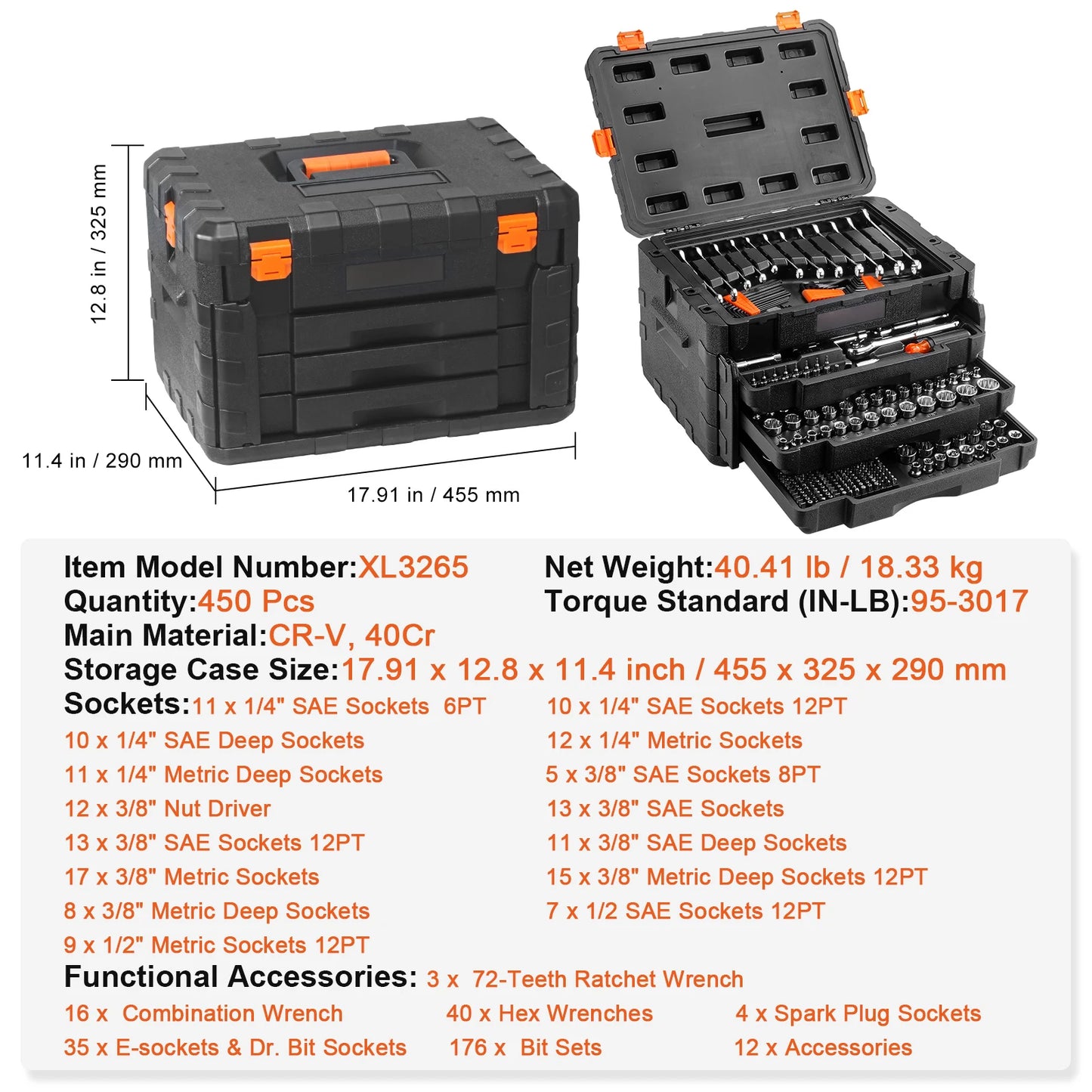 450-Piece Mechanics Tool & Socket Set SAE/Metric