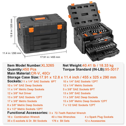 450-Piece Mechanics Tool & Socket Set SAE/Metric