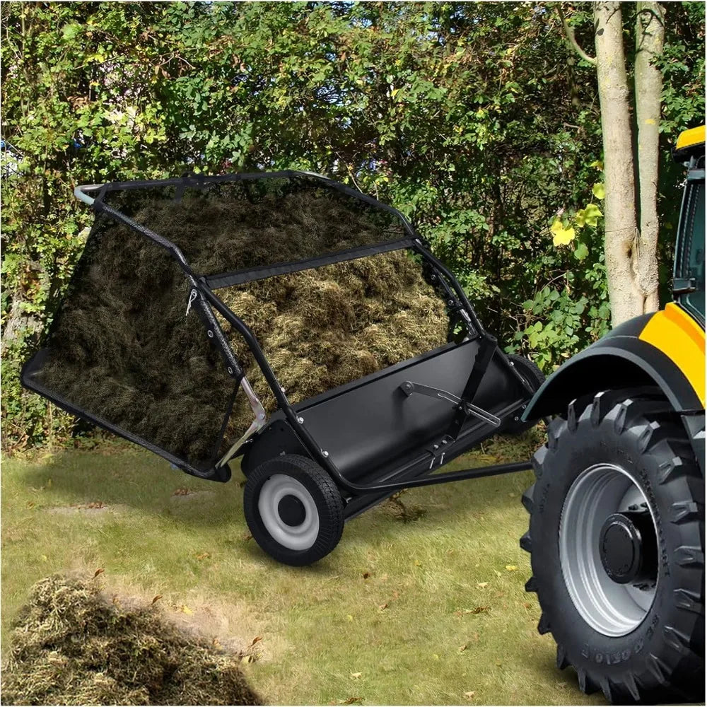 44" Heavy Duty Tow Behind Lawn Sweeper with Adjustable Brush, 25 cu ft Capacity for Leaves & Grass