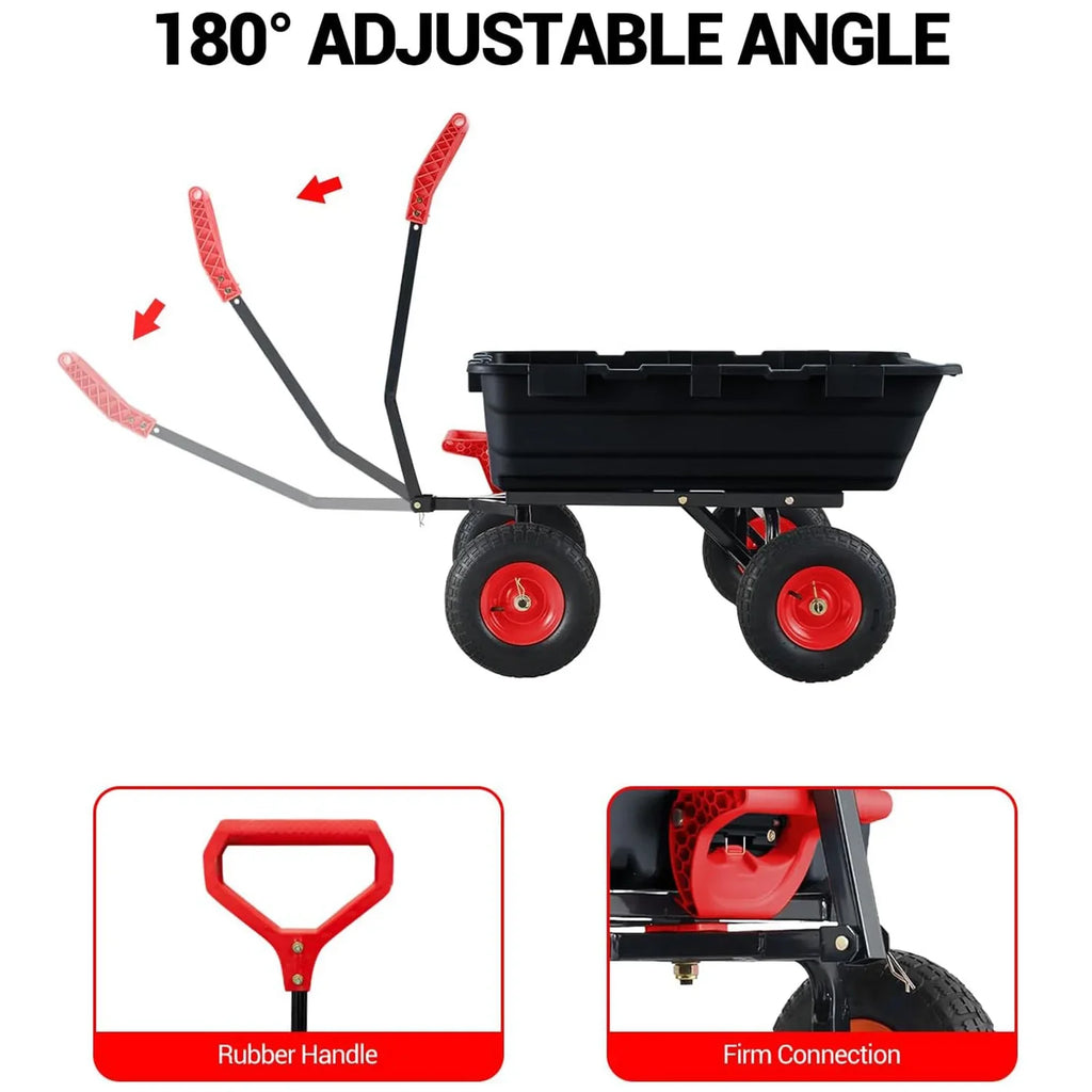 800 Lbs Garden Dump Carts, Heavy Duty Yard Cart, 4 Wheel Wheelbarrow with 10in Tires,180°Rotating Handle, for Plants, Soil, Sand