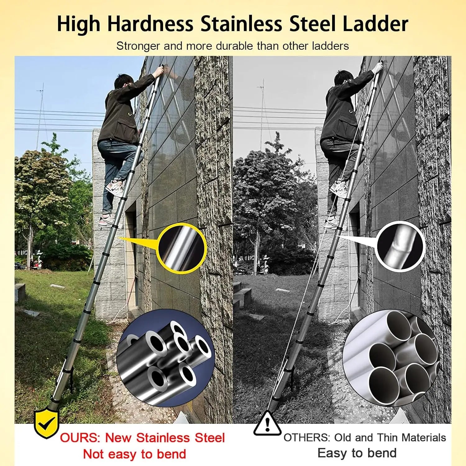 Telescoping Ladder Stainless Steel Folding Ladder Portable Extendable Loft Ladder Capacity Max Load 150kg/330lb,EN131