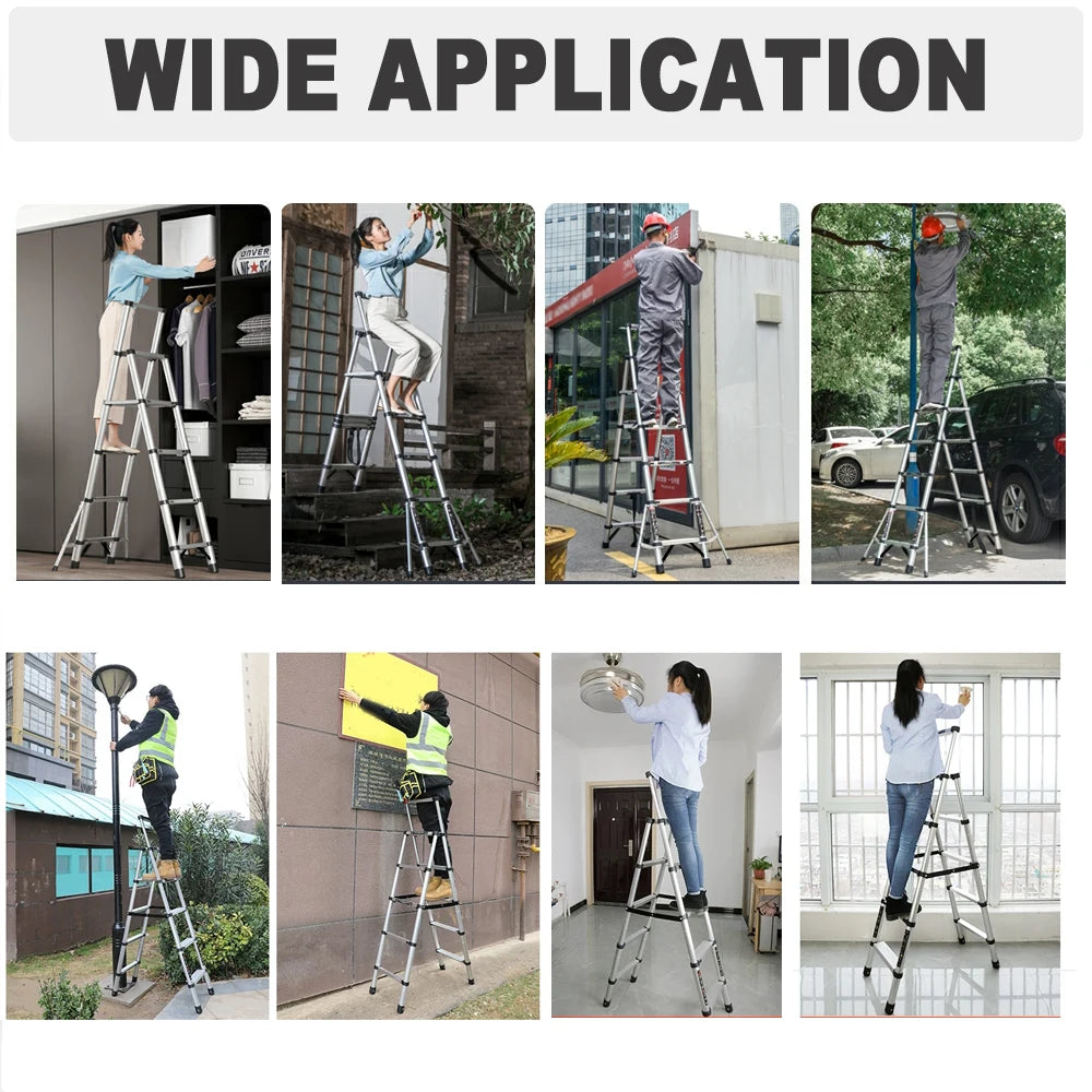 4/5/6 Step Folding Extension Ladder, Aluminum Portable Compact Safety Loft Ladders, 330 LBS Max Load, EN131