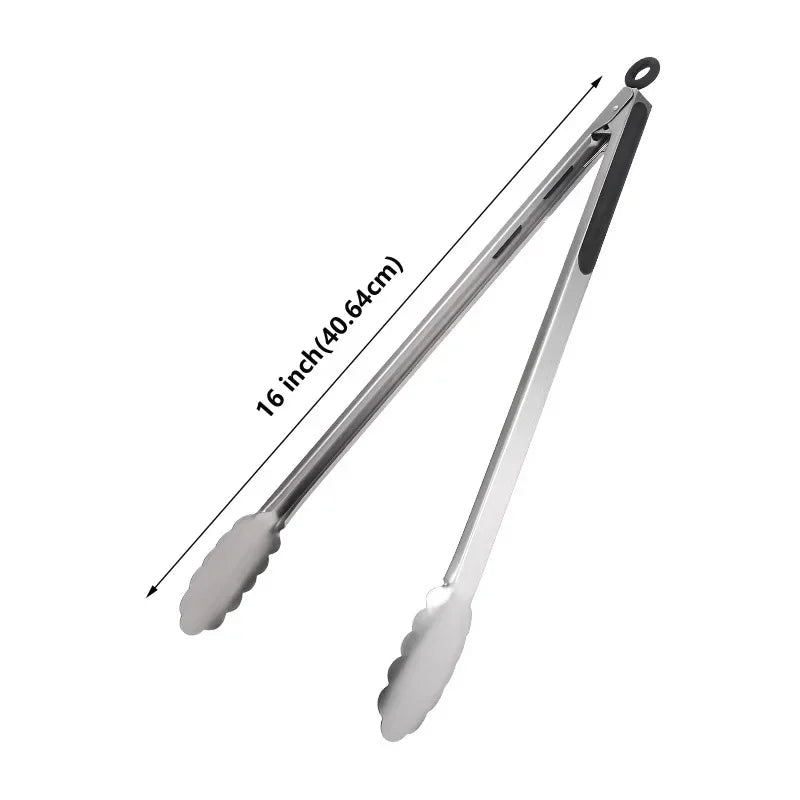 1Pcs BBQ Grill Tongs Salad Steak Spaghetti Candy Charcoal Meat Stainless Steel Camping Barbecue Kitchen Frying Food Clips Clamp