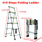 4/5/6 Step Folding Extension Ladder, Aluminum Portable Compact Safety Loft Ladders, 330 LBS Max Load, EN131