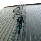 Outdoor Vertical Cage Ladders Steel Fiberglass FRP Material Angled Steel Cat Cage Step Ladder for Fire Escape Access