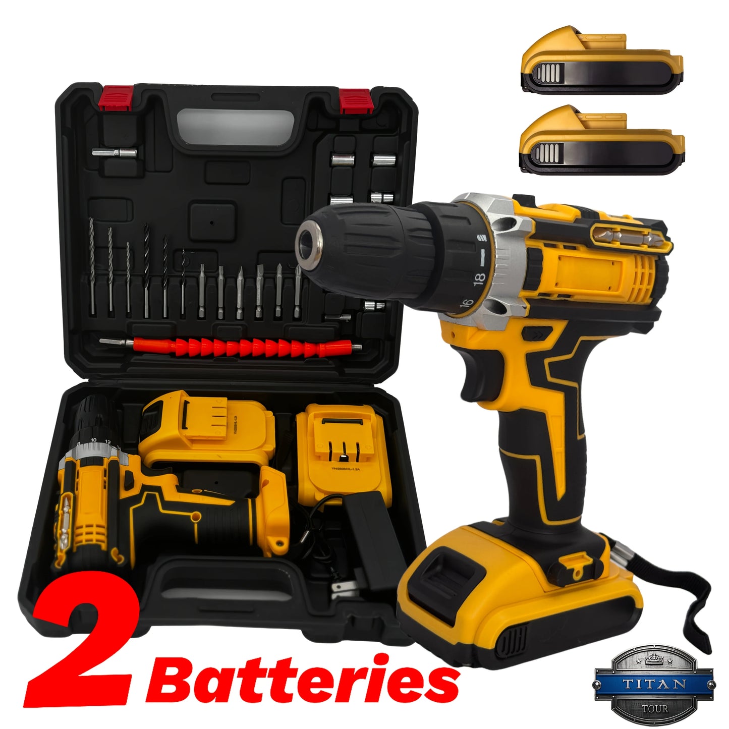 Cordless Drill Kit 24-Piece with 2 Batteries & LED