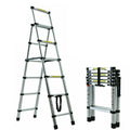 4/5/6 Step Folding Extension Ladder, Aluminum Portable Compact Safety Loft Ladders, 330 LBS Max Load, EN131