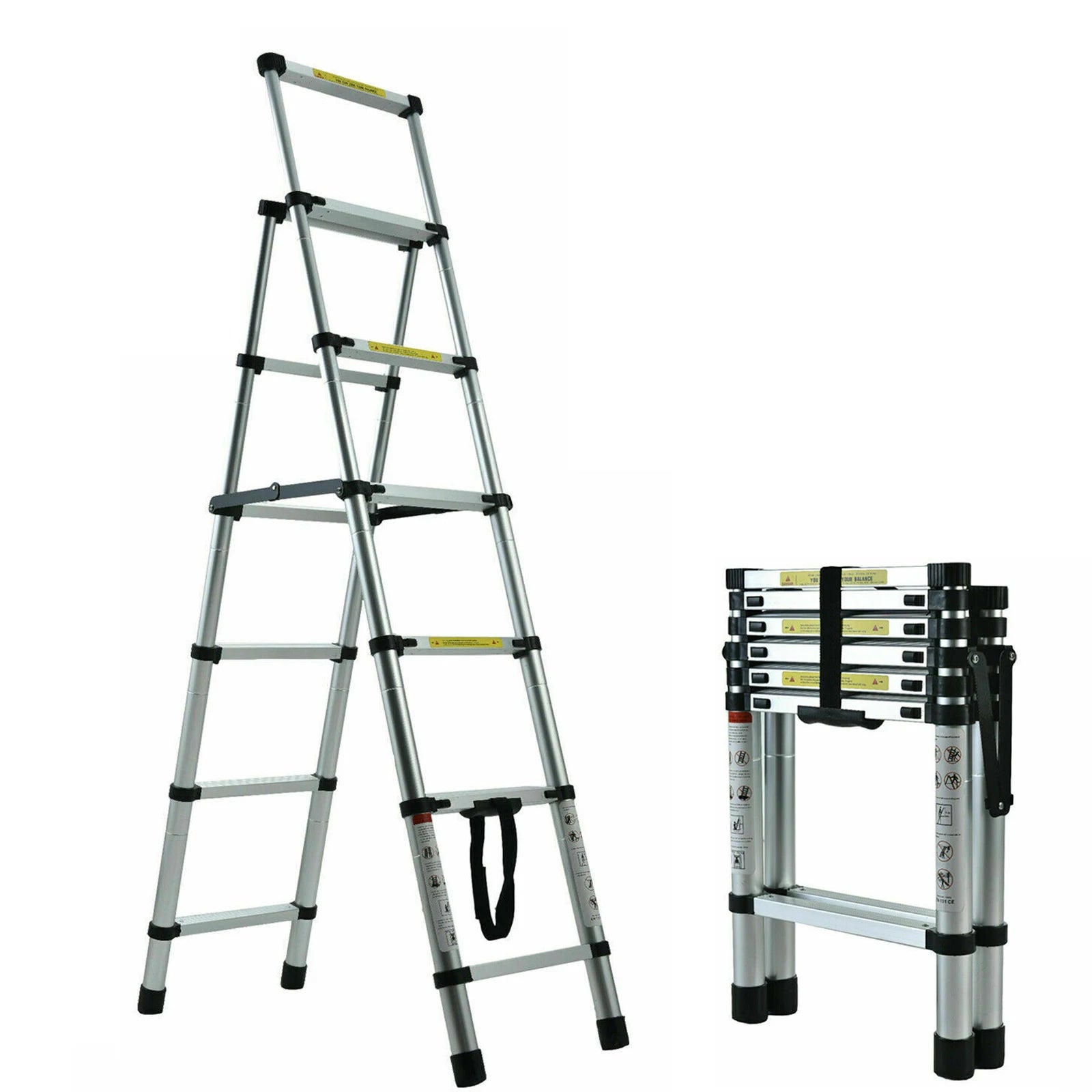 4/5/6 Step Folding Extension Ladder, Aluminum Portable Compact Safety Loft Ladders, 330 LBS Max Load, EN131