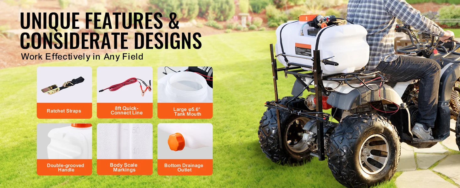 ATV Spot Sprayer 15.9 Gal/60 L ATV/UTV Broadcast Sprayer with Nozzle Boom 12 V Pump Weed Sprayer with Water Tank White