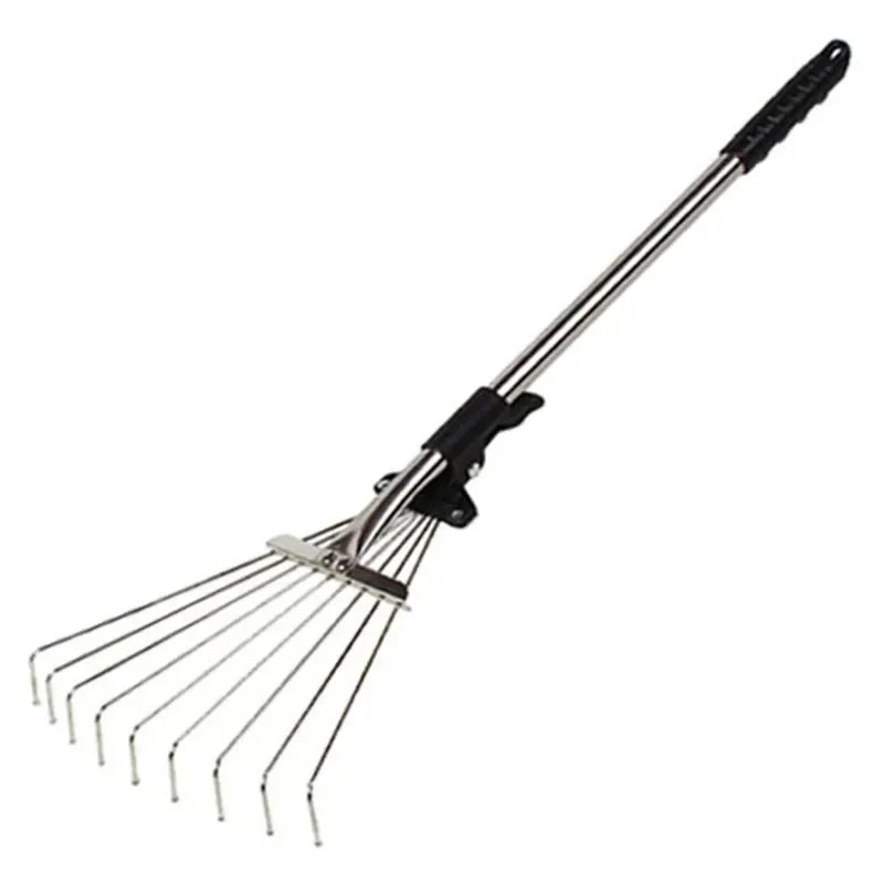 Small Garden Rake Quick Sweep Adjustable Aluminum Alloy Multi Toothed Comfortable To Grip Garden Leaf Rake for Lawn
