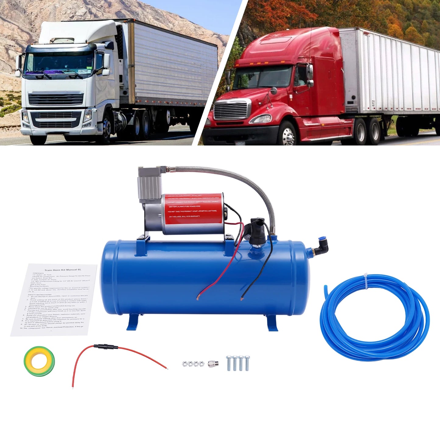 12V Air Compressor 100 PSI with 6L Tank & Air Horn Kit