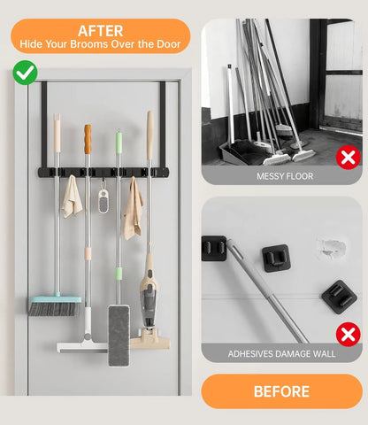 Stainless Steel Broom & Mop Holder - No Drilling
