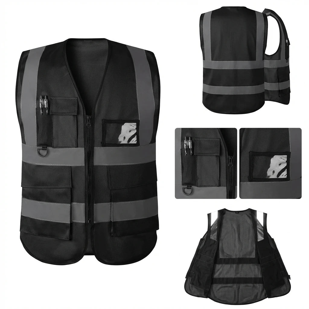 Reflective Safety Vest with Zip & Multi Pockets