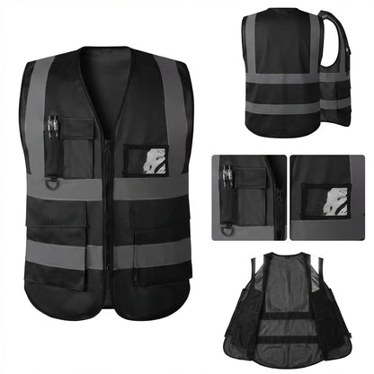Reflective Safety Vest with Zip & Multi Pockets
