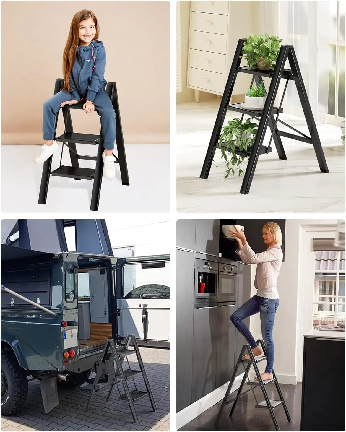 2-3-4 Step Ladder Aluminum Lightweight Folding Step Stool Wide Anti-Slip Pedal 150kg load Household Office Portable Stepladder