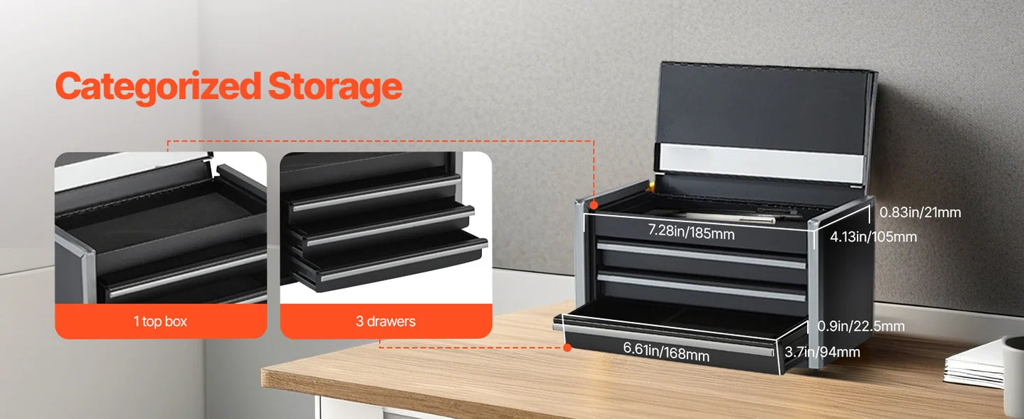 Portable Metal Tool Box with 3 Drawers