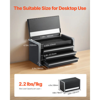 Portable Metal Tool Box with 3 Drawers