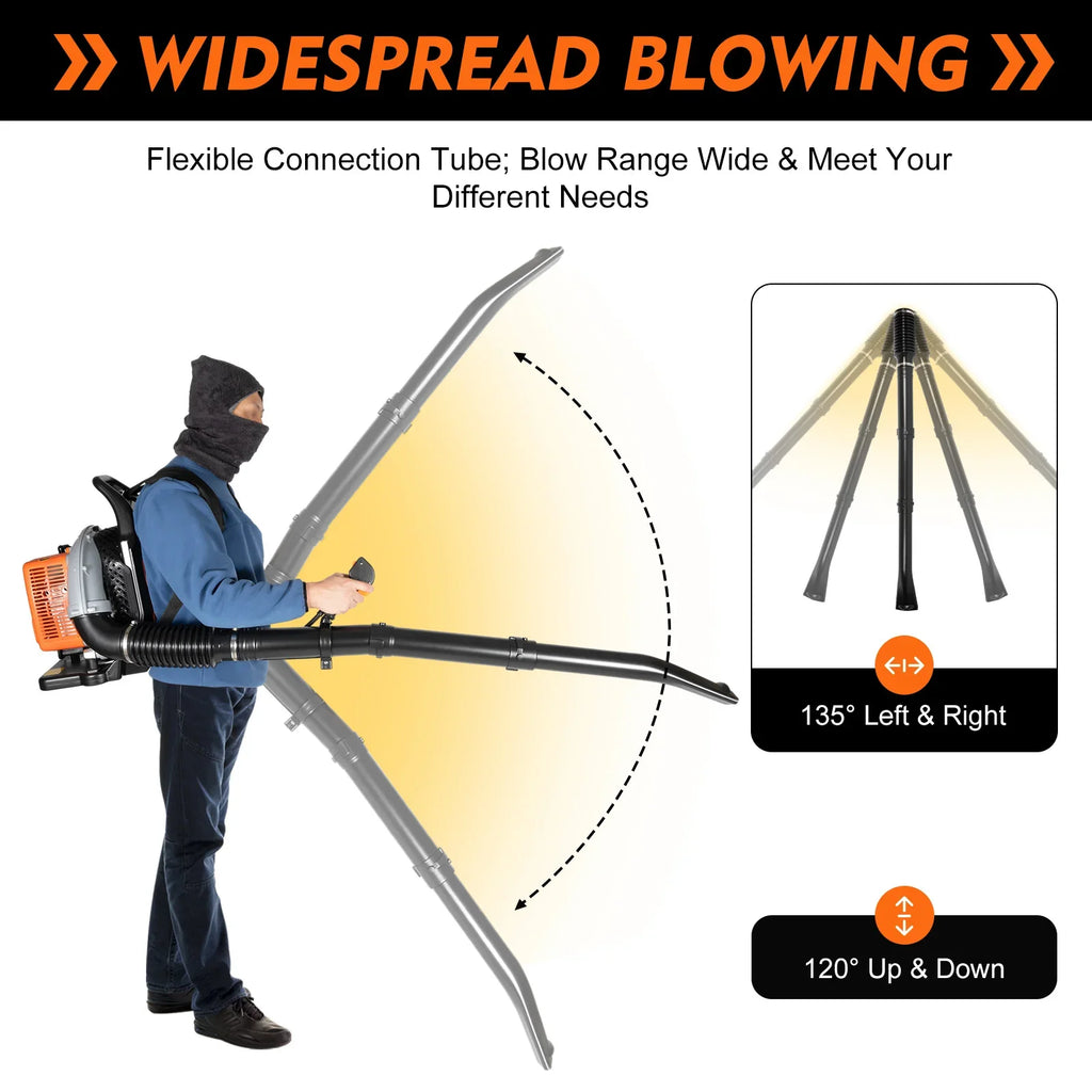 Backpack Leaf Blower 63CC 2 Stroke Gas Powered Leaf Blowers with 1.8L Fuel Tank,  Air Cooling Grass Blower for Yard