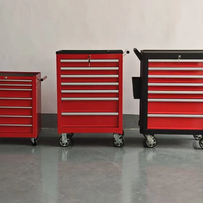 7-Drawer Mechanic Tool Cabinet with Wheels - Red/Black