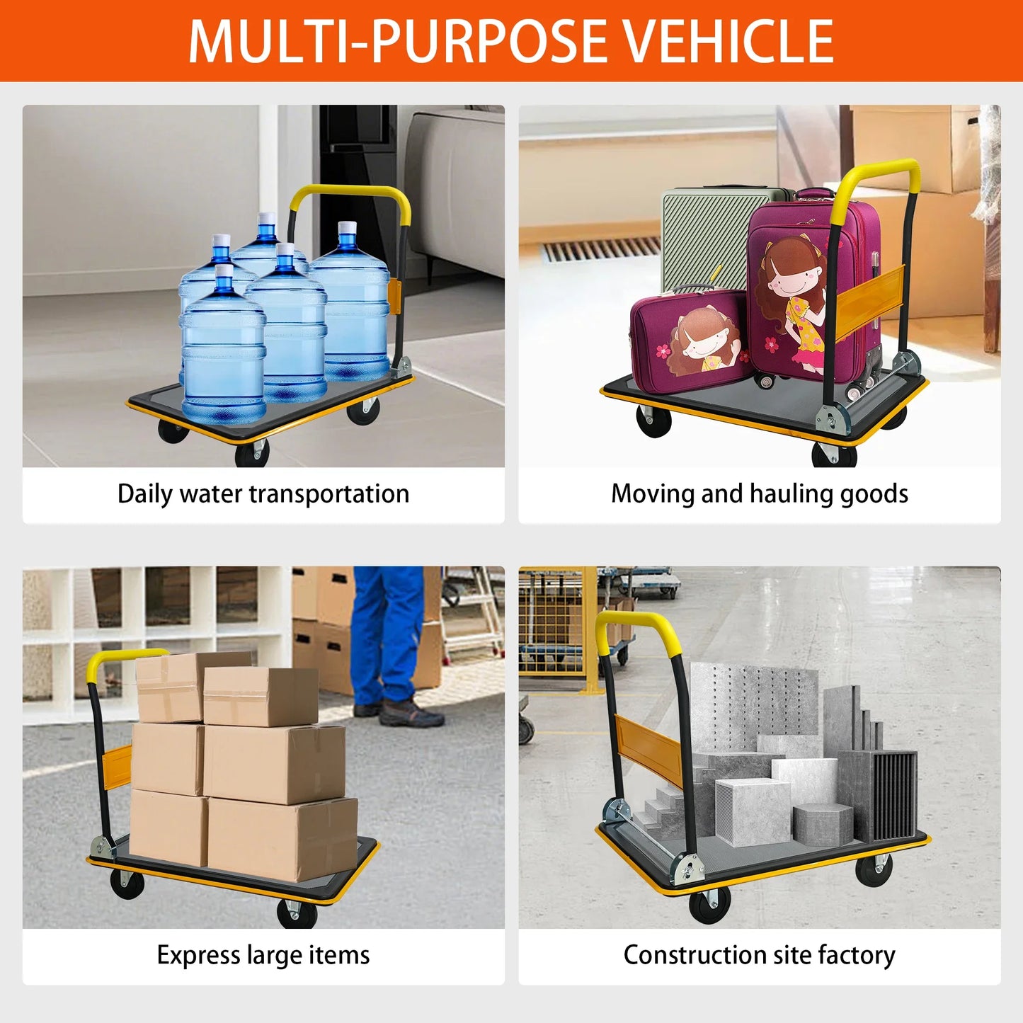 Foldable Flatbed Cart 660 lbs with Swivel Wheels