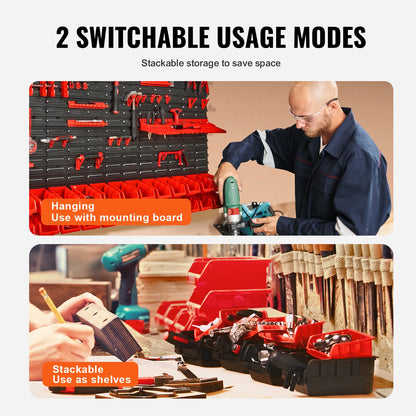 30-Bin Wall Mounted Parts Rack Organizer with Hooks