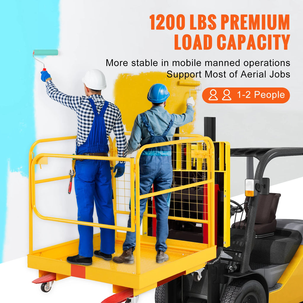 1200lbs Forklift Safety Cage Folding Security Platform with Lockable Swivel Wheels Holds 1 to 2 Adults for Aerial Work