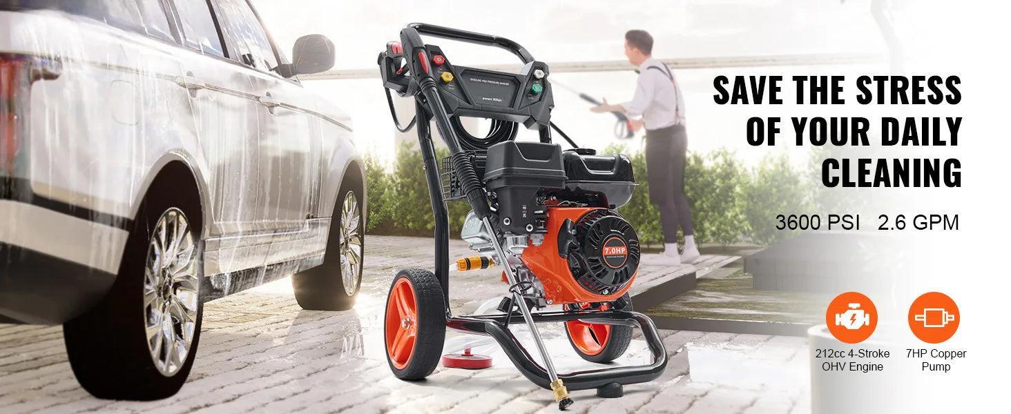 Gas Pressure Washer 3600 PSI 2.6 GPM Gas Powered Pressure Washer with Copper Pump Spray Gun and Extension Wand 5Nozzles