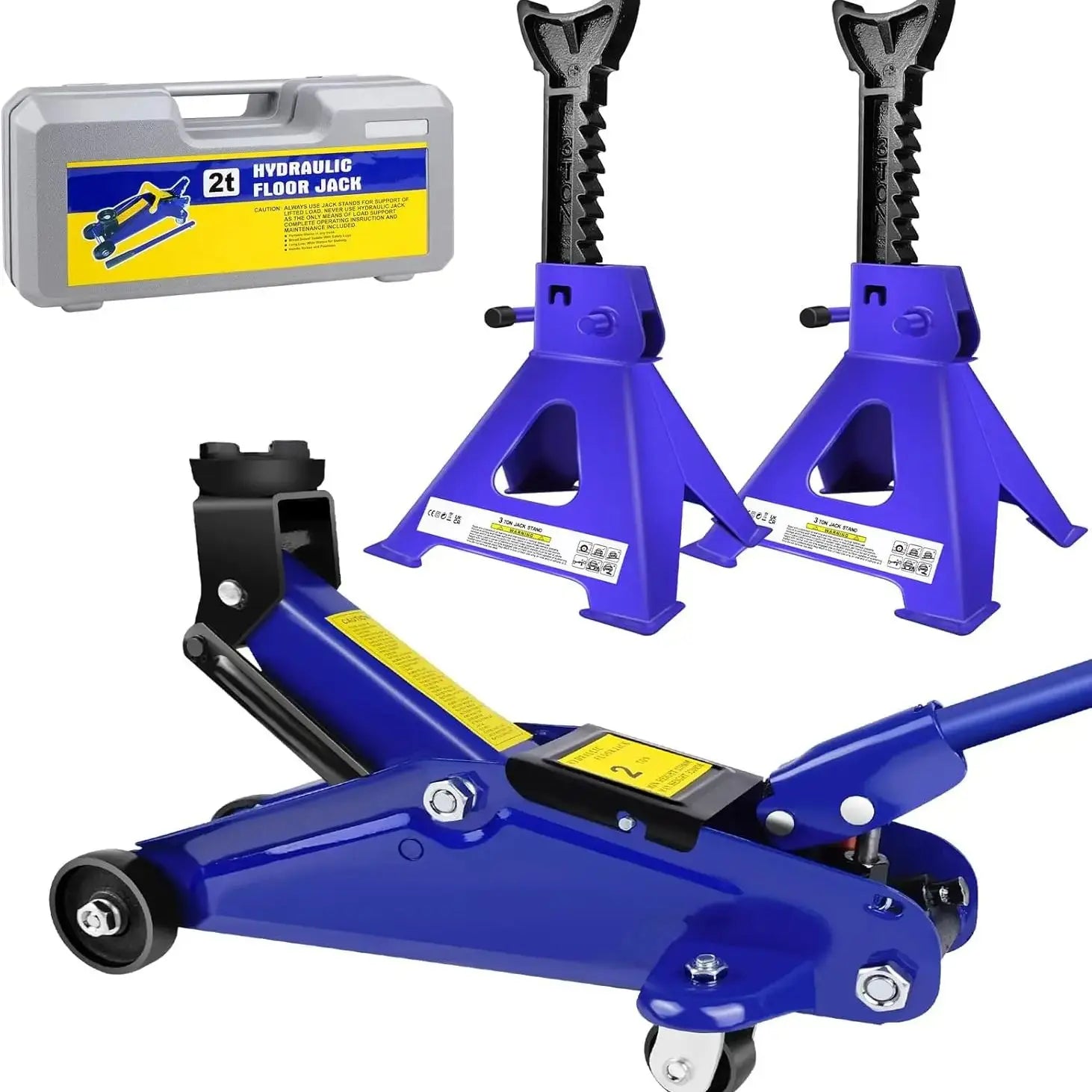 Floor Jack & Stand Combo-2 Ton Low Profile Hydraulic&3 Ton Axle Stand Set,Tire Repair Kit Steel Racing Quick Lift