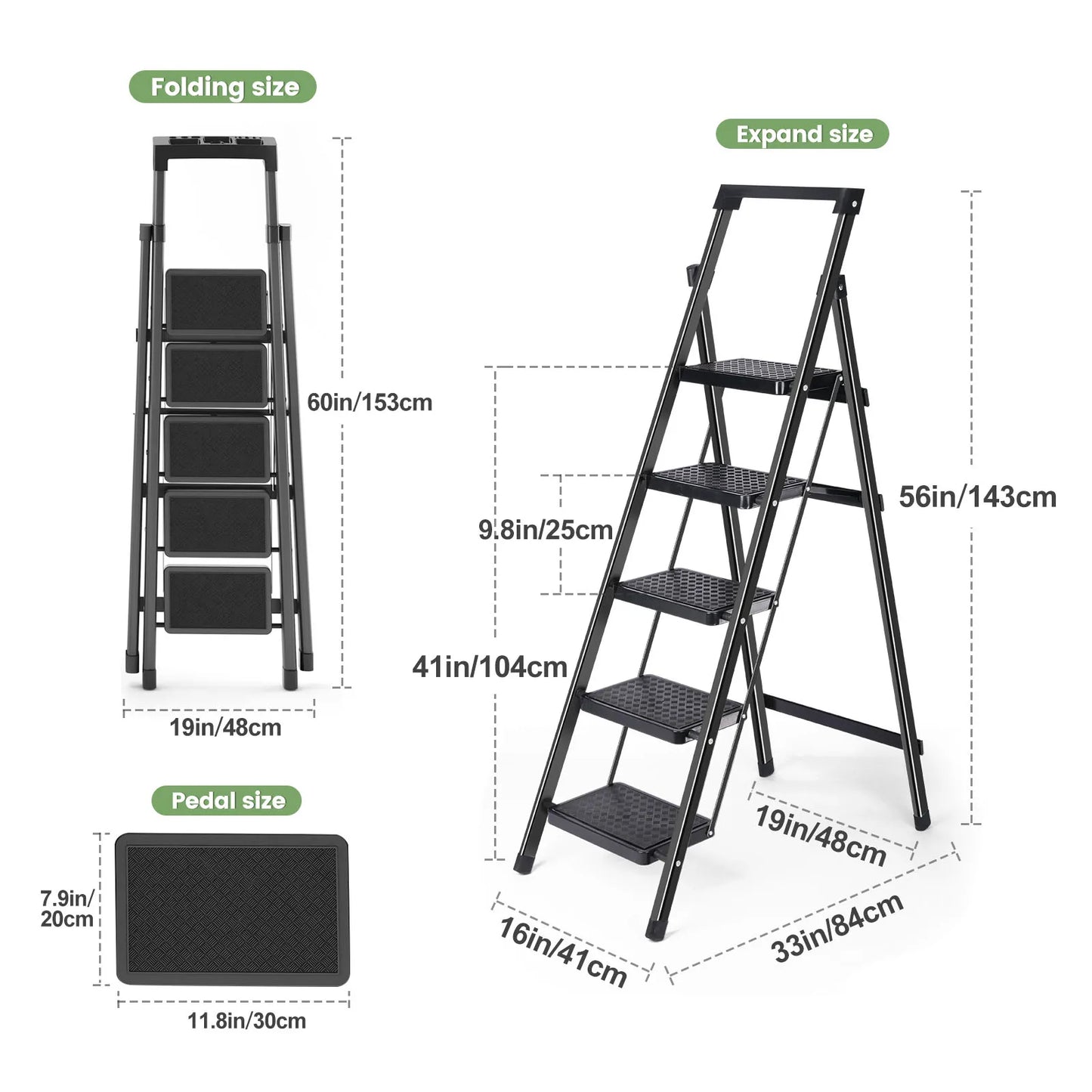 Heavy-Duty Step Ladder Stool with Handrail - Anti-Slip