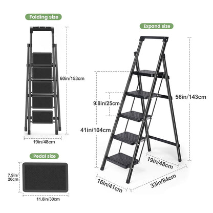 Heavy-Duty Step Ladder Stool with Handrail - Anti-Slip
