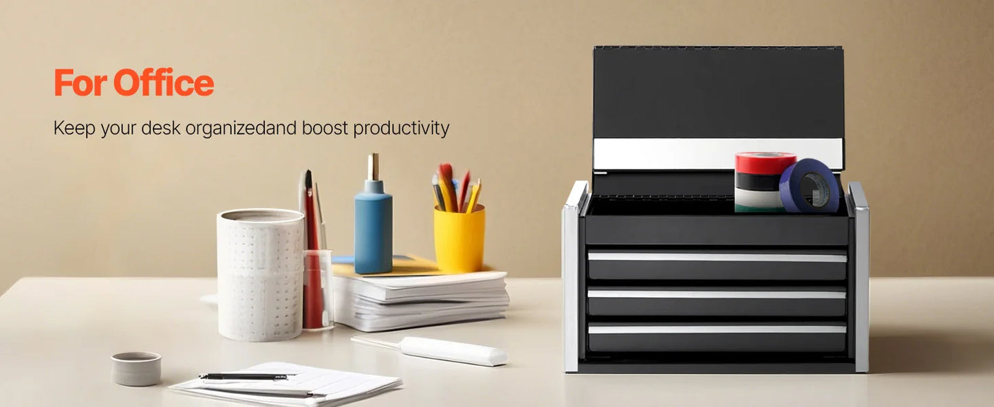 Portable Metal Tool Box with 3 Drawers