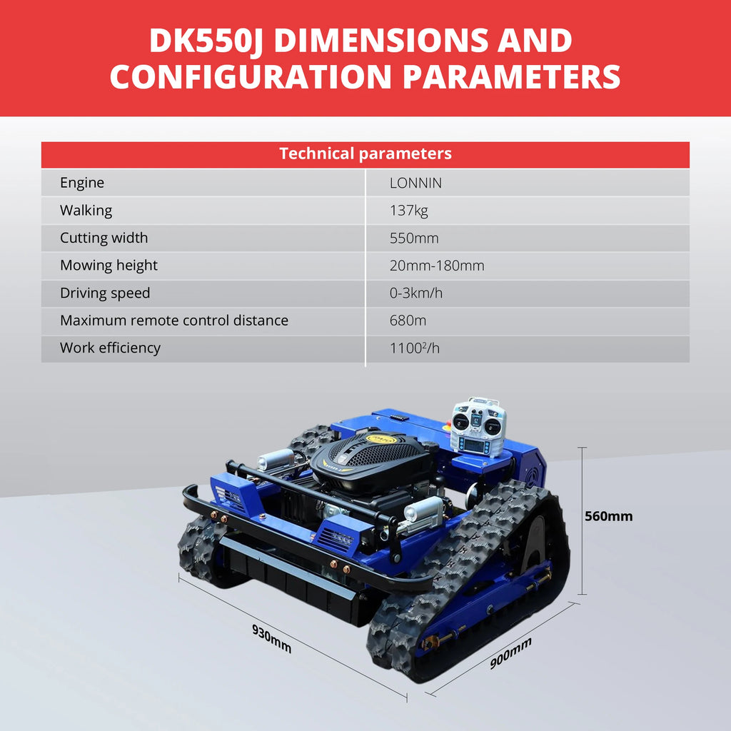 R550 Smart Remote Lawn Mower, 170KG Heavy Machine, 45° Climb Capability, Long Runtime, CE Certified
