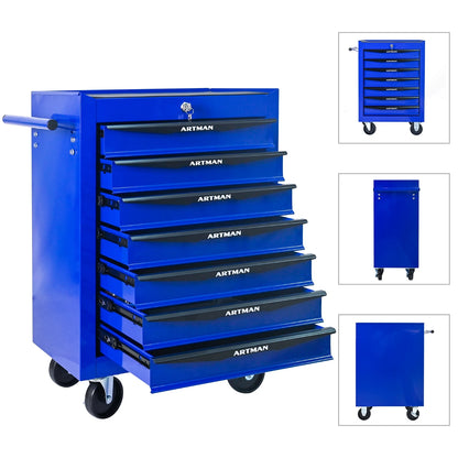 7-Drawer Rolling Tool Cabinet - Lockable Steel, Red