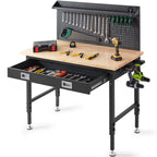 2000lbs Hardwood Workbench Oak Plank Garage Work Table Carbon Steel with 3m Cable 30 Hooks for Garage Office Workshop