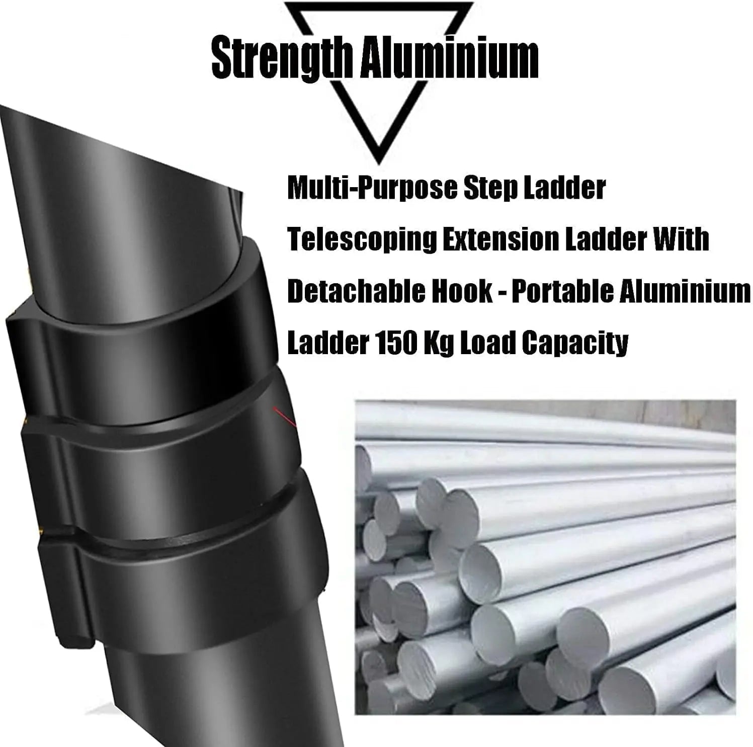 Stronger Black Telescopic Ladders 10.5FT-20.3FT Folding Aluminium with Detachable Hooks Extendable Steps Non-Slip Home Tool