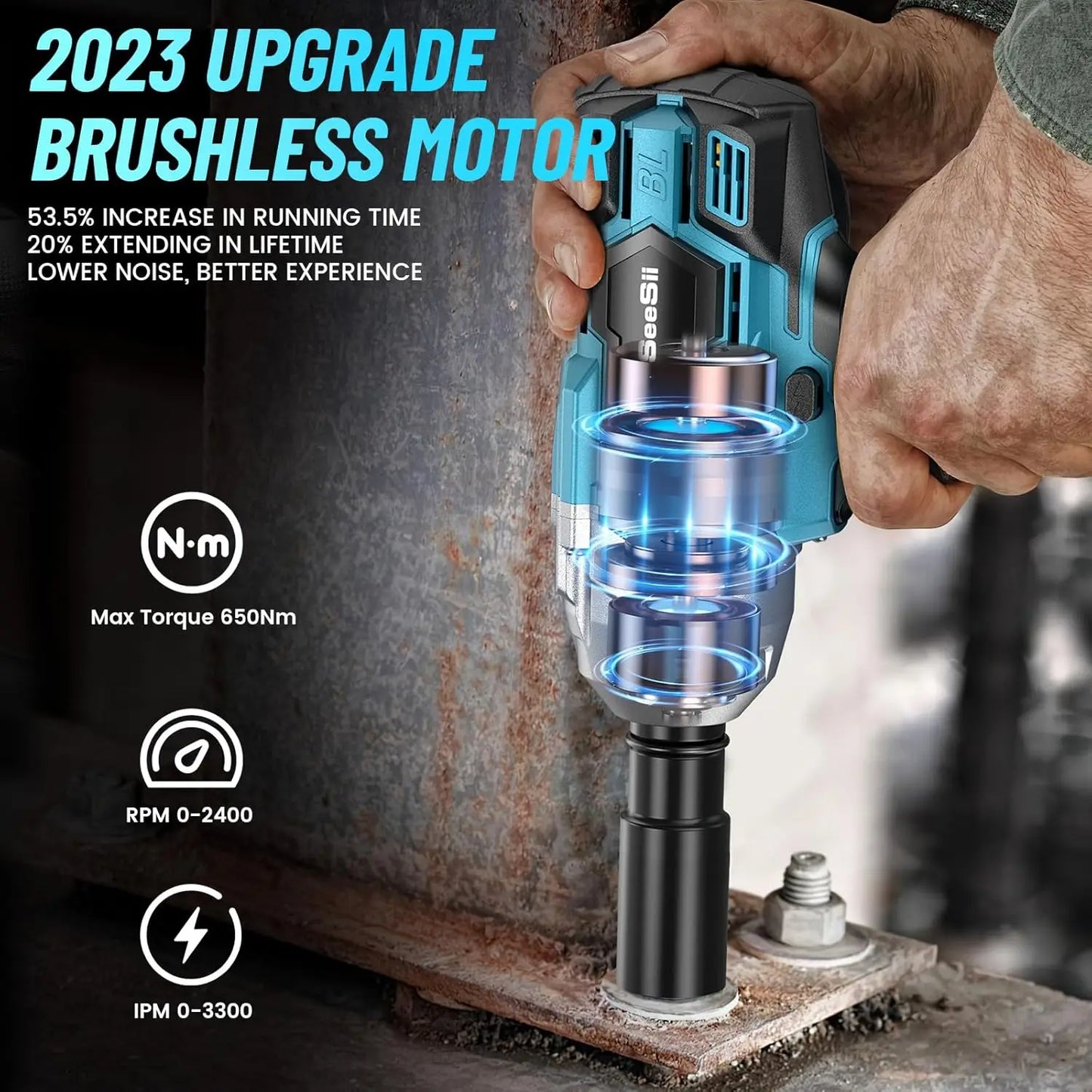 Cordless Impact Wrench 650Nm 1/2" with 2 Batteries
