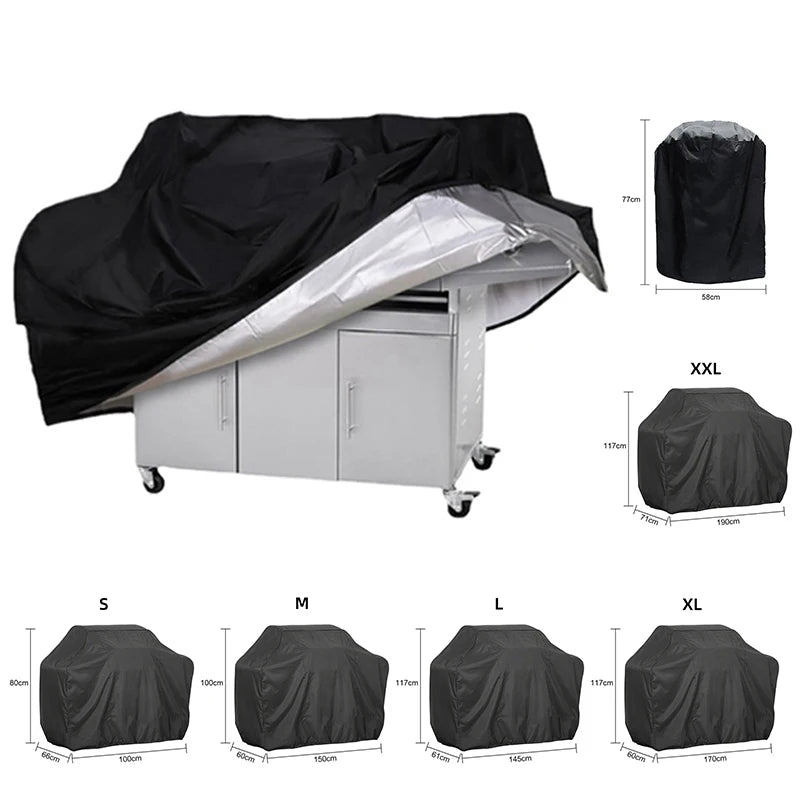 Black Waterproof BBQ Cover Outdoor Barbecue Protection Heavy Duty Anti Dust Rain Barbeque Gas Grill Protective Cover SKFJ001