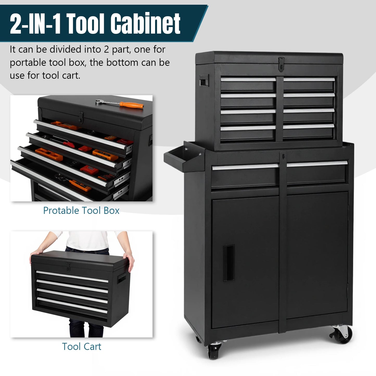 Large Rolling Mechanic Tool Cabinet with Double Door