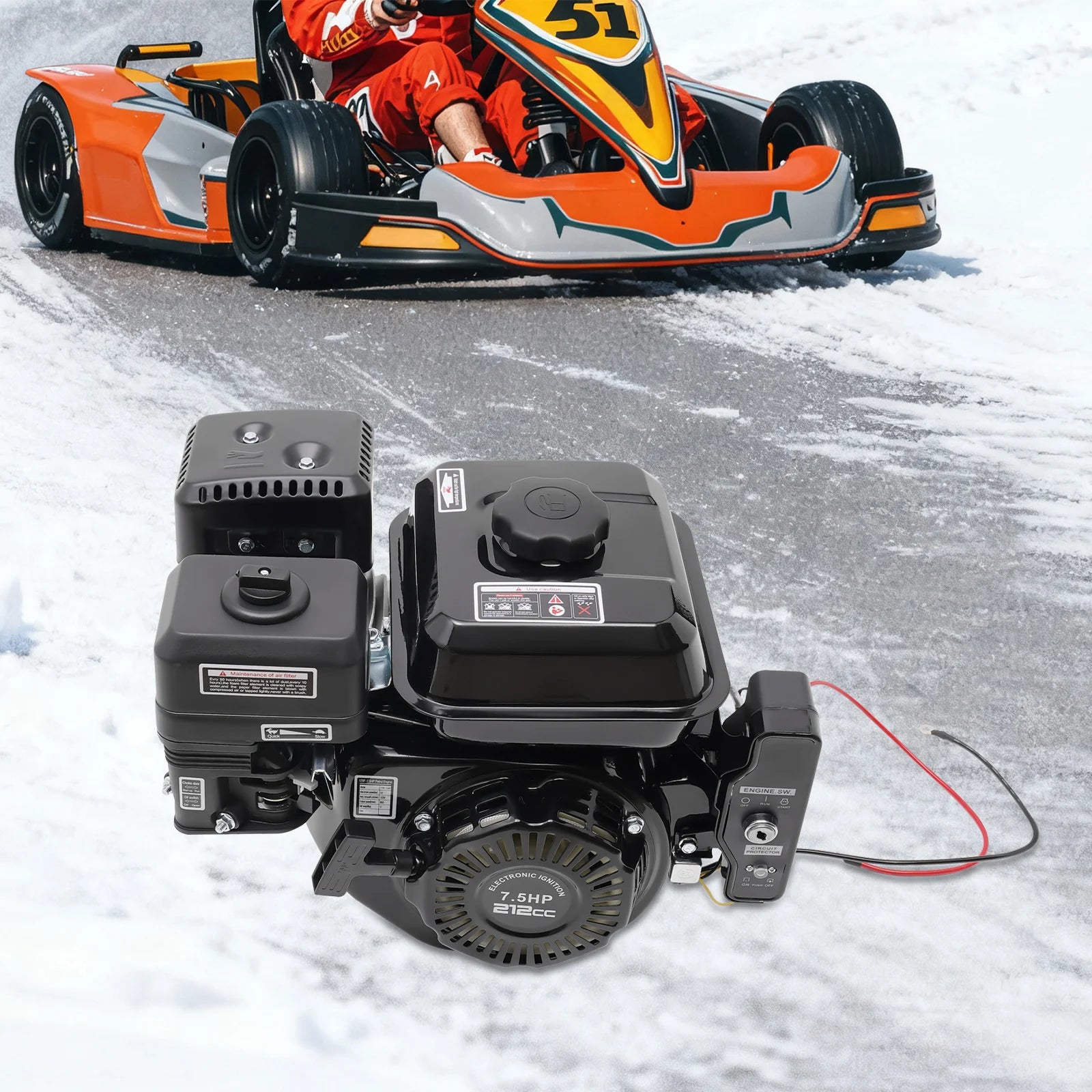 7.5HP 210cc 4-Stroke Petrol Engine With Electric Start Engine Single Cylinder for Compressor Scarifier Lawnmower Go Kart