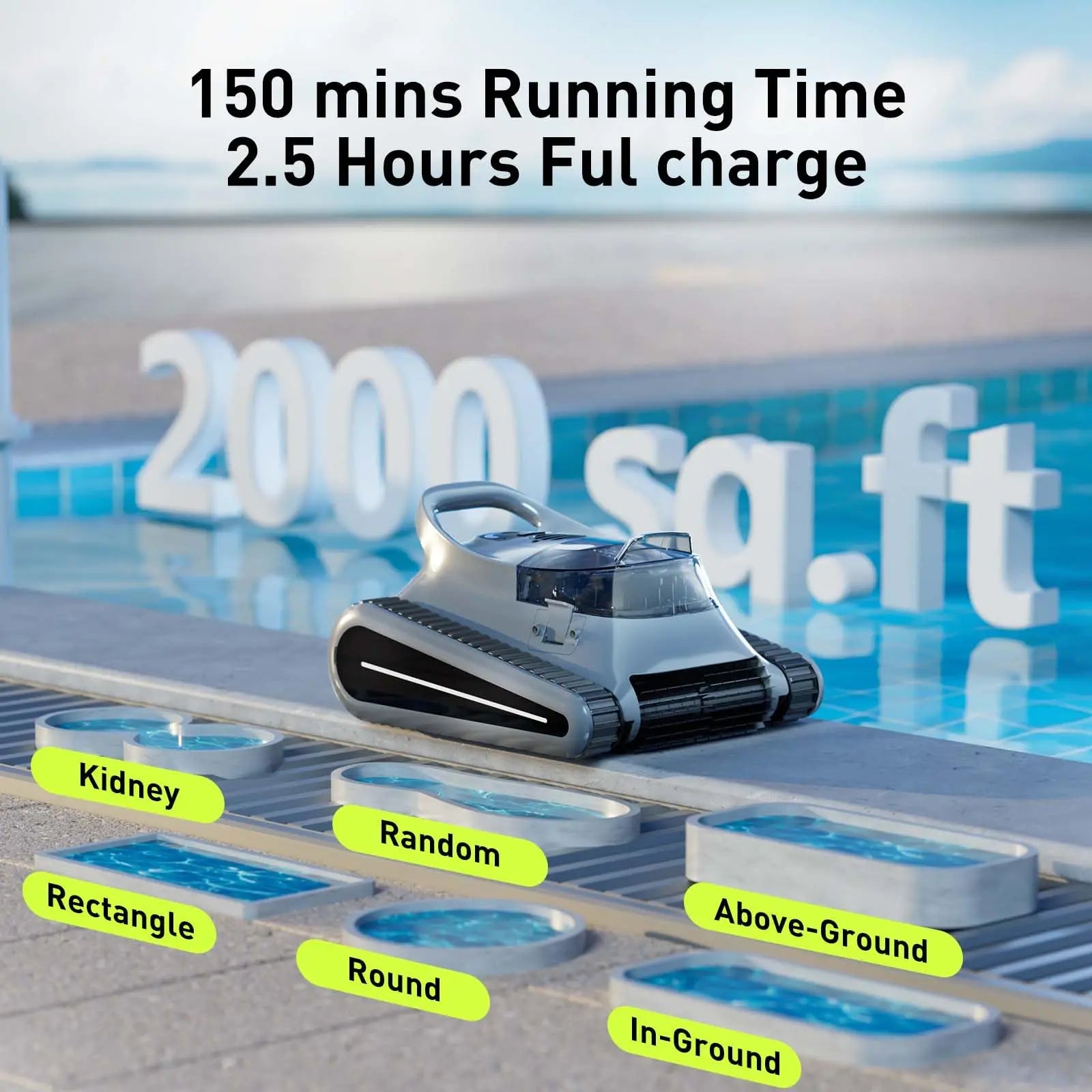Robotic Cleaner, for Inground Pools up to 2000 Sq.ft, all and Waterline Cleaning Vacuum