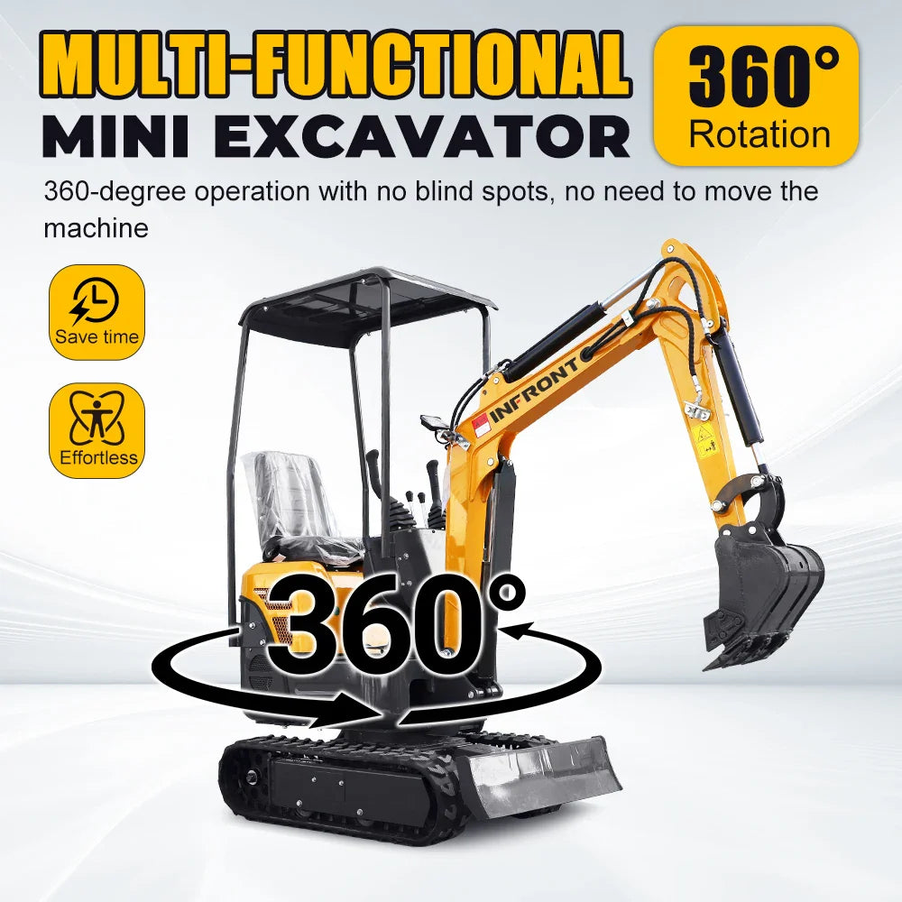 Mini Crawler Excavator 1.2 Ton EPA Engine Small Digger for Garden Farm Engineering Work, Multiple Auxiliary Tools Compatible.