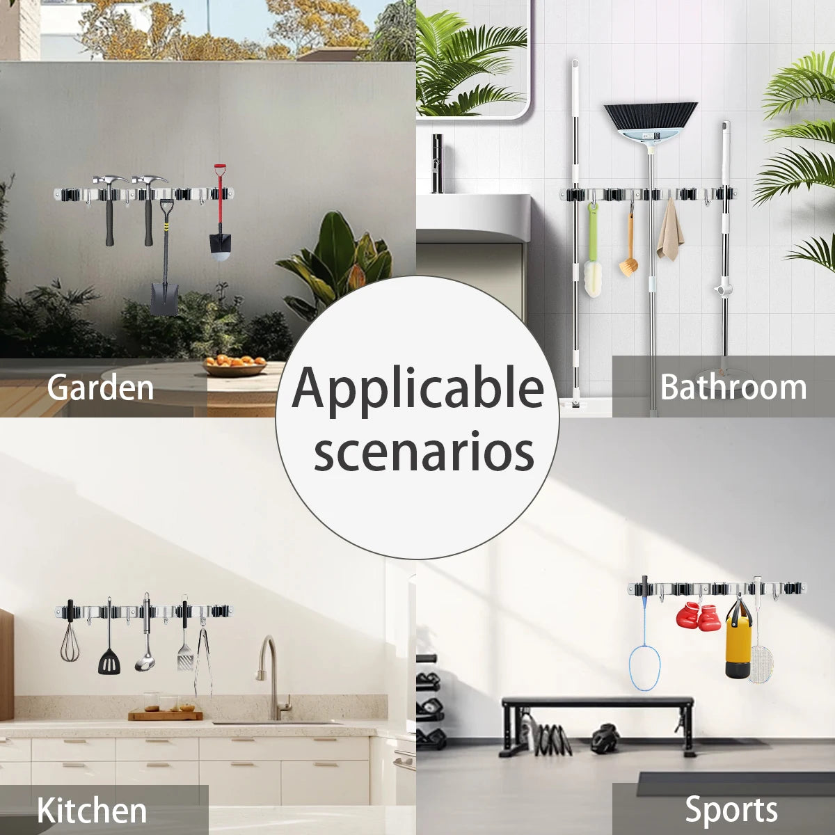 4-Hook Adhesive Broom & Mop Wall Organizer