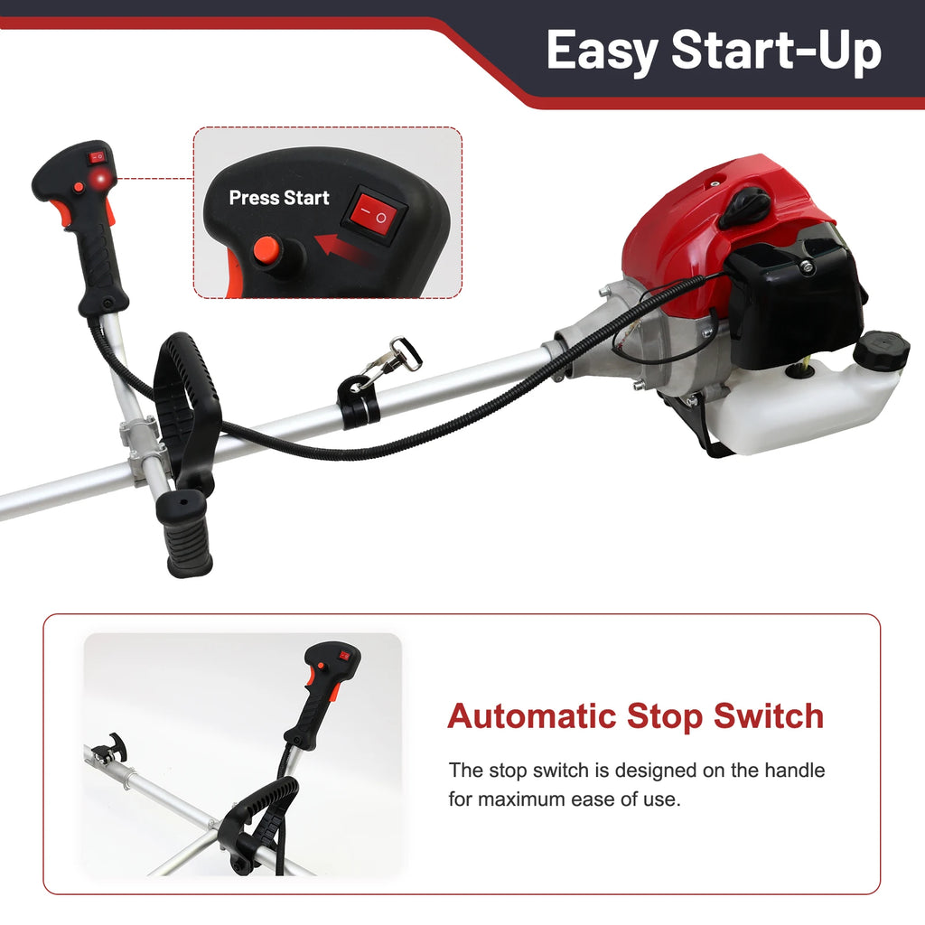 52cc Weed Wacker 2-Stroke Gas Grass Trimmer 4-in-1 Cordless Brush Cutter Gas Lawn Mower Straight Shaft Weed Eater with 4 Heads