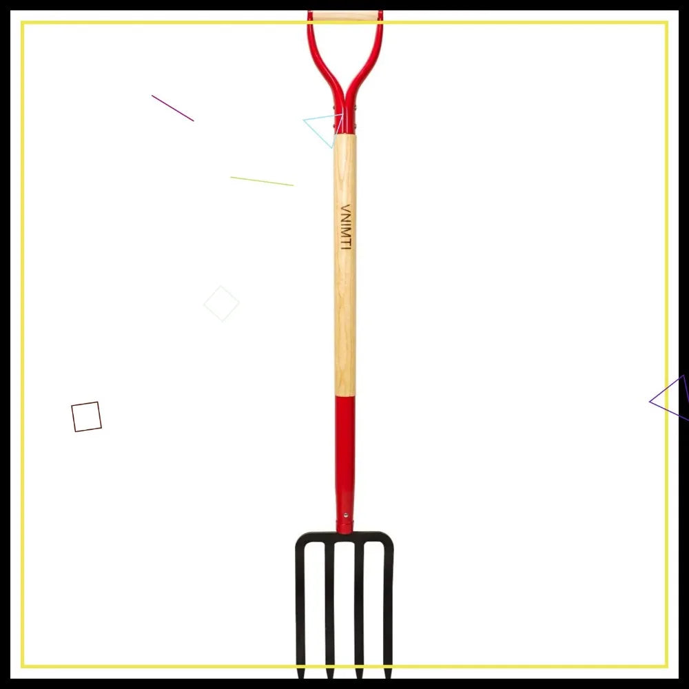 4-Tine Steel Garden Fork, 45-Inch Wood Handle, Heavy Duty Digging Tool for Soil Compost Mulching