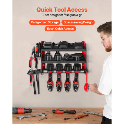 3-Layer Power Tool Wall Mount Storage Rack - Pegboard