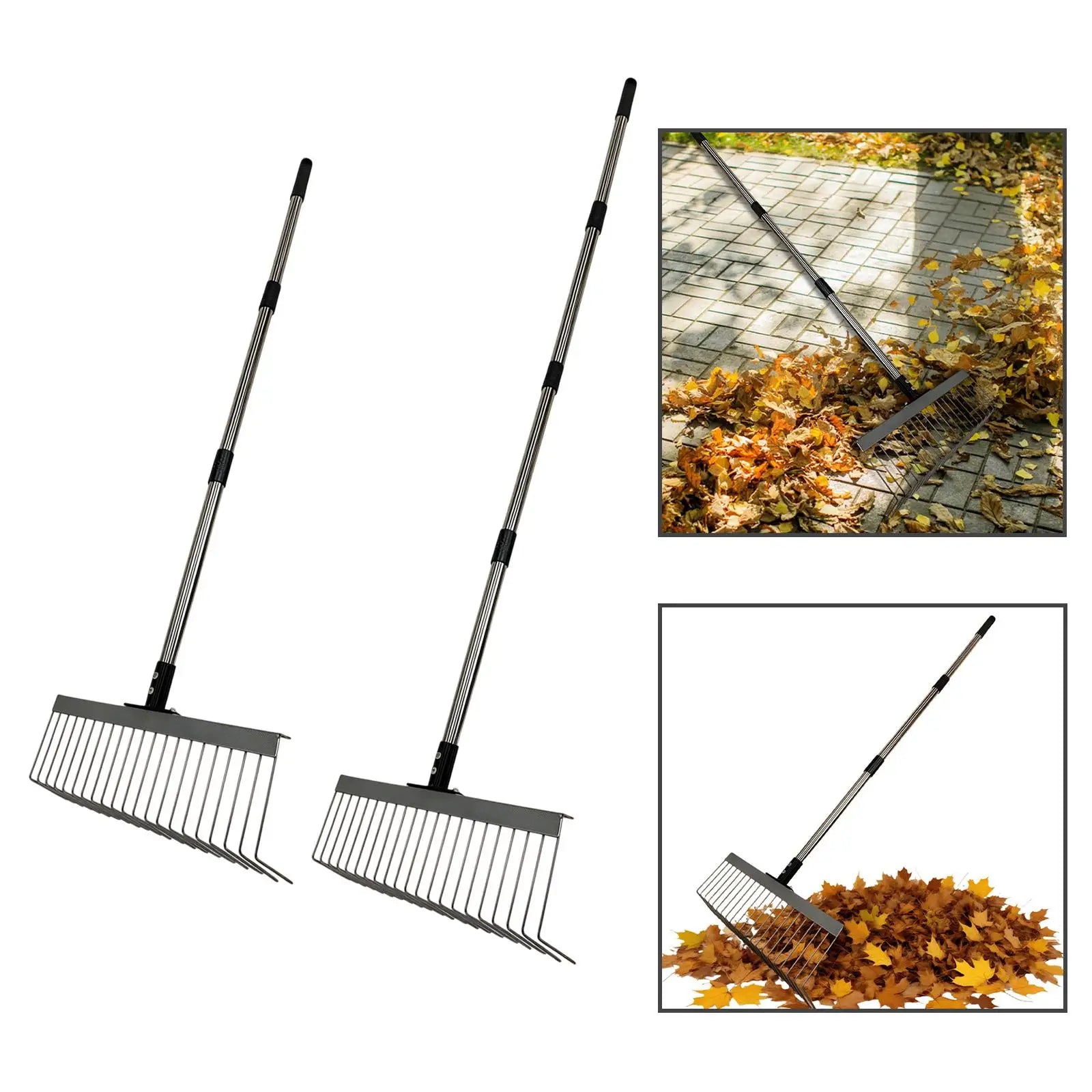 Heavy Duty Garden Thatch Rake Multifunctional, Metal Splicing Handle 40cm Wide L Shaped Tines