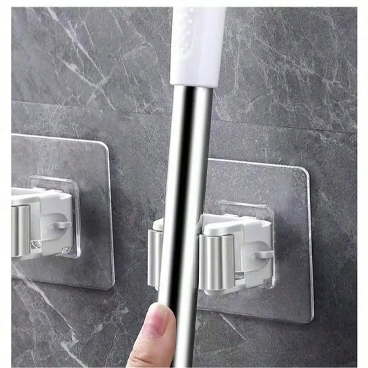 Clear Adhesive Mop & Broom Wall Clip - No Drill